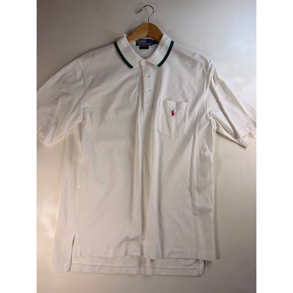 Polo Ralph Lauren Polo Shirt Mens M White Excellent Golf Fit Pima Cotton Pocket